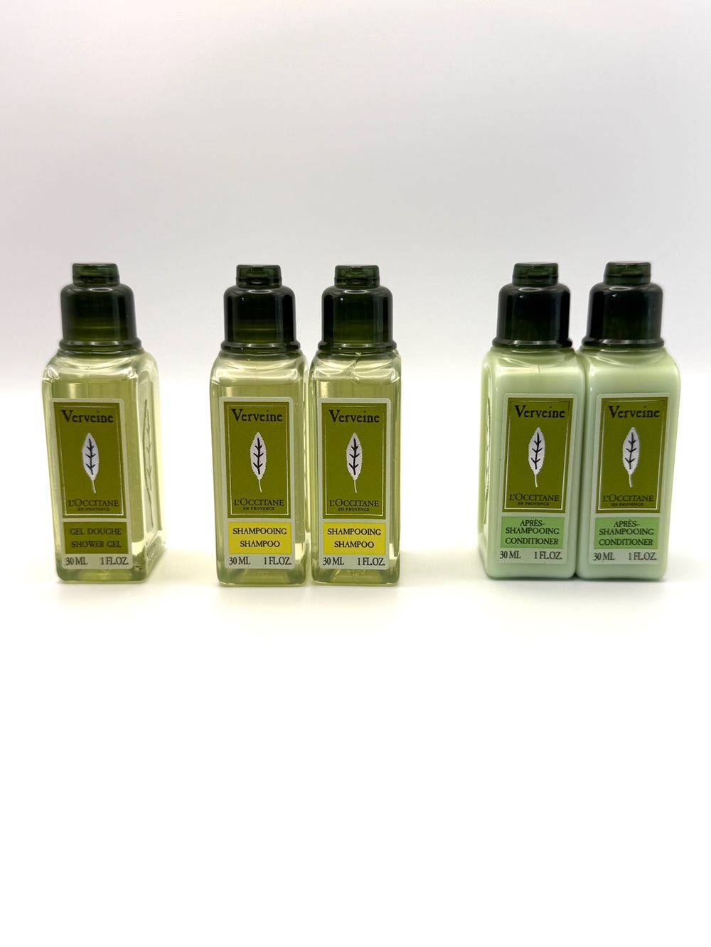 L'Occitane Verveine Travel 1 Oz Bottles Shampoo Conditioner Shower Gel Lot of 5